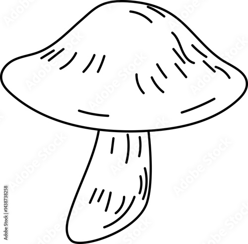 Hand-drawn line art illustration of a single magical mushroom for fantasy and spooky artwork.
