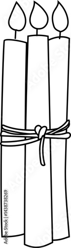Hand-drawn line art illustration of spell candles for mystical and fantasy rituals, in black and white style.