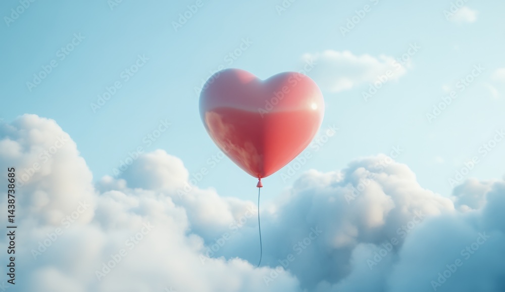 Heart-shaped balloon floating above clouds Heart-shaped balloon floating above clouds