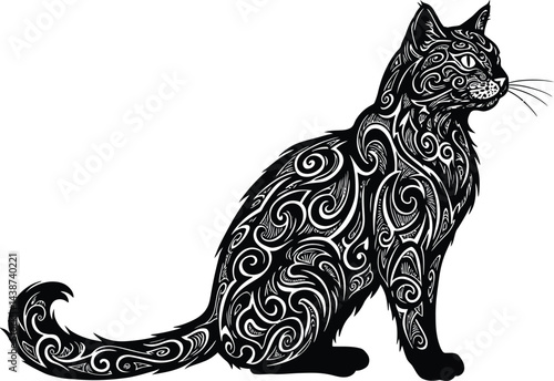 Ornate Tribal Cat Silhouette