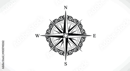 Ornate Black and White Compass Rose