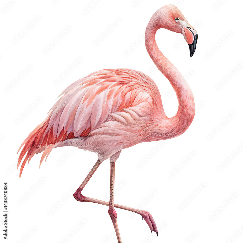 Fototapeta premium portrait of a pink flamingo png bird png standing flamingo white background image transparent background image