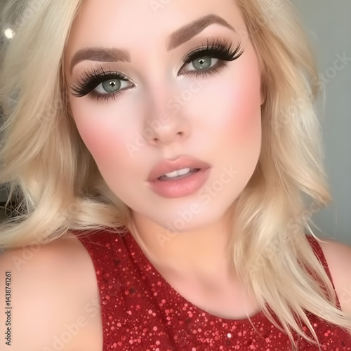 Un acercamiento al lindo rostro de una preciosa rubia de aspecto muy encantador