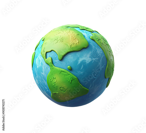 Cartoon earth globe green blue planet world illustration 3d fun eco map on transparent background