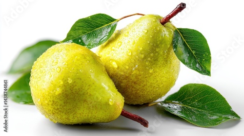 a fresh, juicy pear with smooth yellow-green skin on a white isolated background, sweet and refreshing design