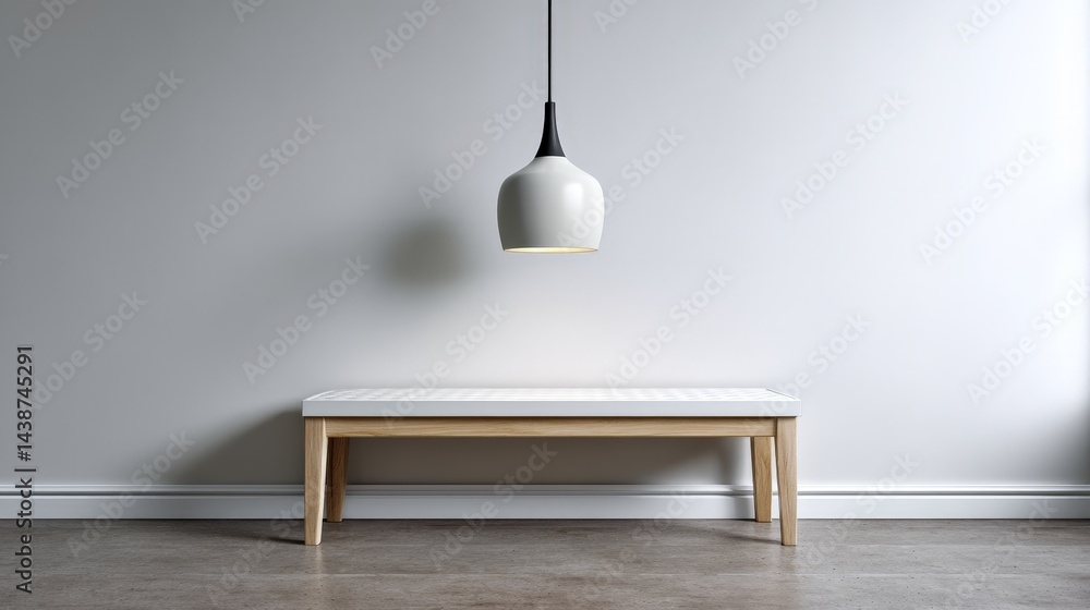 Obraz premium Modern Single Pendant Light Hanging Over Minimalist Bench