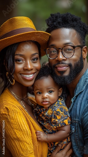 Happy family portrait, park background, autumn colors