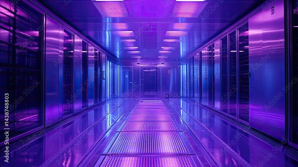 Fototapeta premium Silicon wafer with chips in UV lighting.