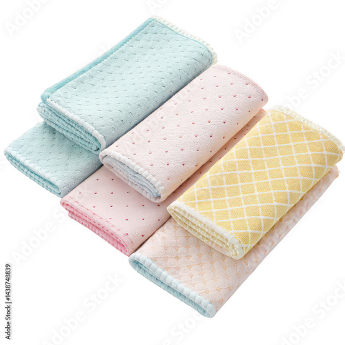 Reusable burp cloths isolated on white background png burp cloths png baby cloths png reusable cloths png eco-friendly baby accessories png transparent background image