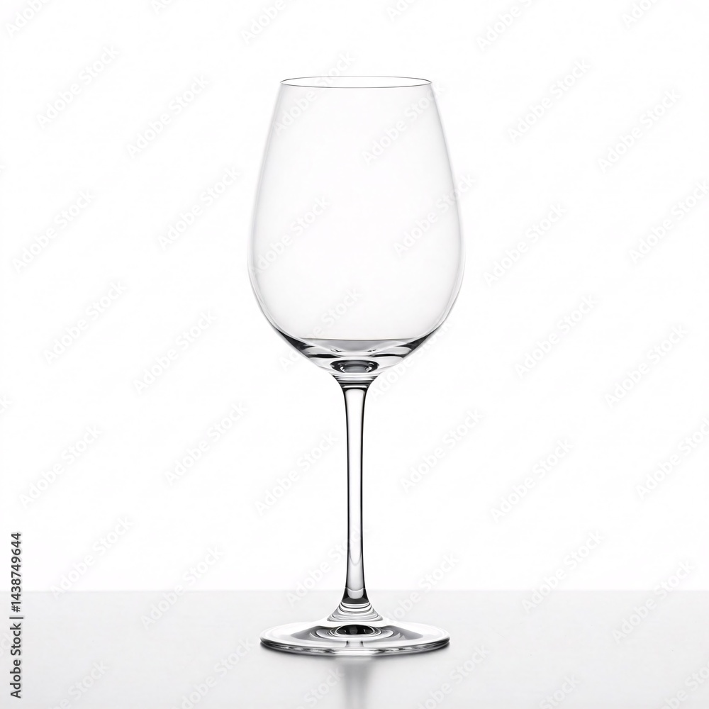 Clear wine glass with a stem and round base, isolated on a white background Clear wine glass with a stem and round base, isolated on a white background