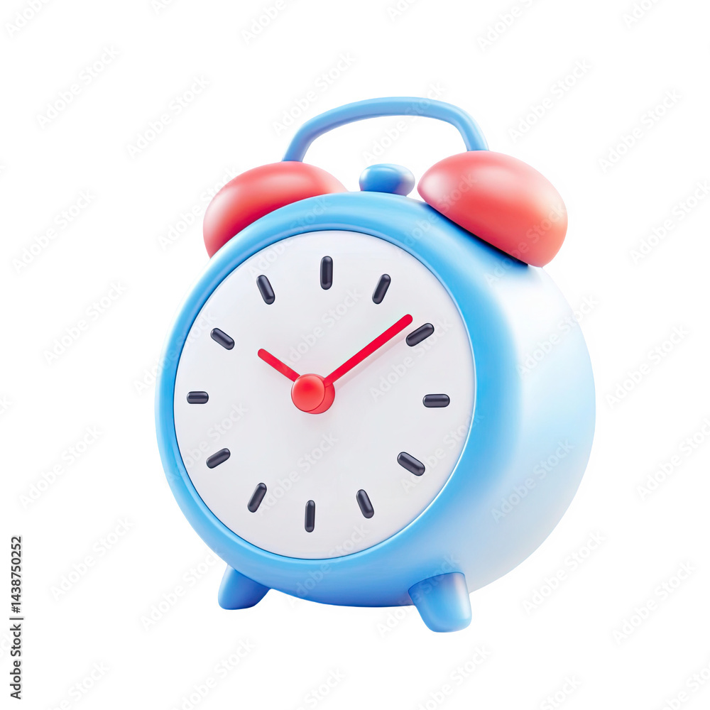 Cute blue alarm clock cartoon 3d render time management concept on transparent background red icon Cute blue alarm clock cartoon 3d render time management concept on transparent background red icon