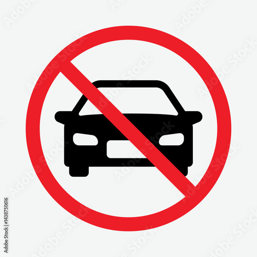 No Entry for Vehicles Icon - Car Prohibited Safety Sign Vector