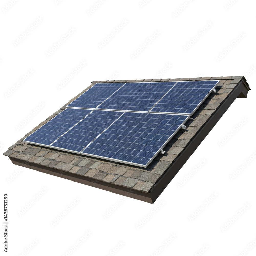Modern Solar Panel on Clean Minimalistic Roof Segment with Neutral Shingles Isolated on Transparent Background Modern Solar Panel on Clean Minimalistic Roof Segment with Neutral Shingles Isolated on Transparent Background