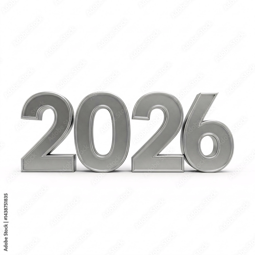 Silver metallic numbers 2026, symbolizing the upcoming year, Silver metallic numbers 2026, symbolizing the upcoming year,