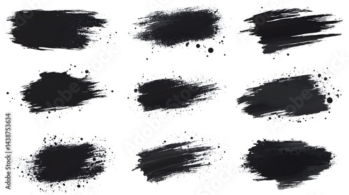 Abstract Black Ink Brush Strokes Splatter Design Elements