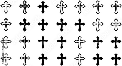 Christian cross set. Abstract religious cross icon collection. Set of cross icons for religion. Cross shape collection
