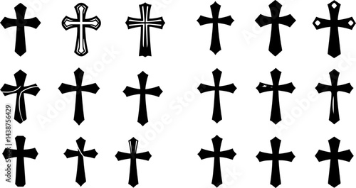 Christian cross set. Abstract religious cross icon collection. Set of cross icons for religion. Cross shape collection
