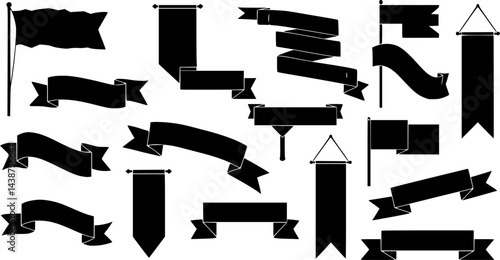 Set of blank royal flag banner in black. Vector illustration
