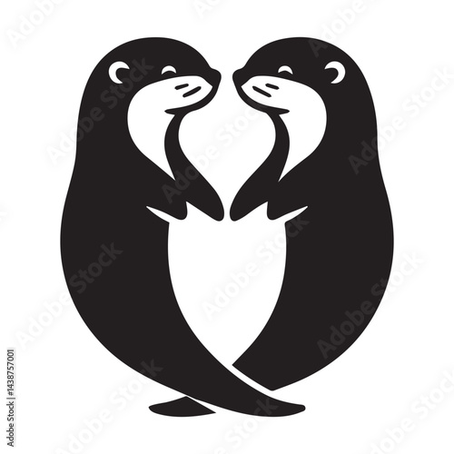 Two otters forming a heart with their tails silhouette vector style with White Background	