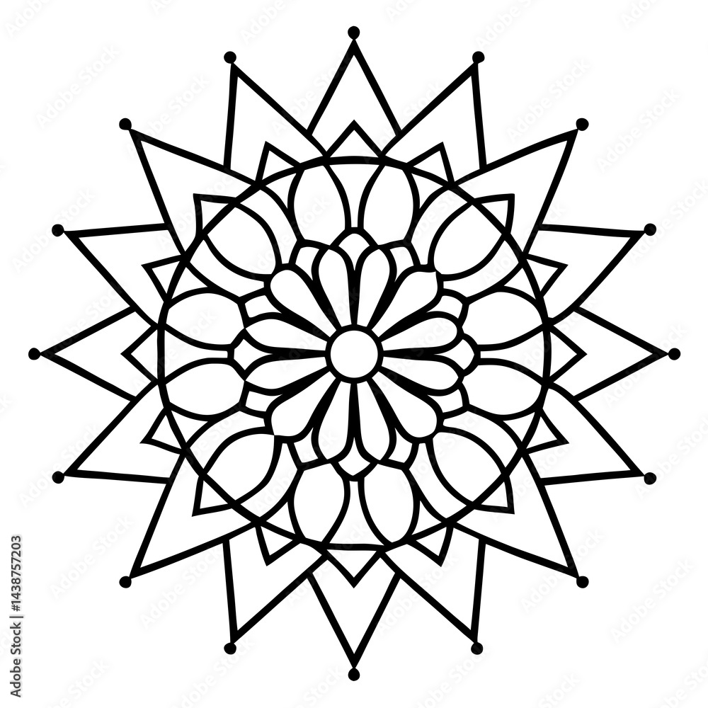Minimal Line and Dot Mandala Vector on White Minimal Line and Dot Mandala Vector on White