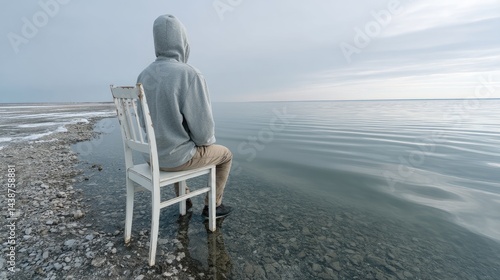 Solitude moment: empty silence, quiet space, inner void, personal distance, absent touch, mental echo, social gap, emotional shadow, single figure, isolated mood, private time, thoughtful pause.