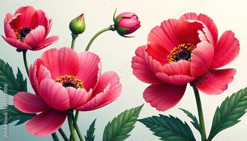 Wallpaper Mural Bold peony & poppy blooms, vibrant color block print , summer, colorful print, contemporary print Torontodigital.ca