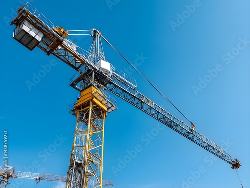 Wallpaper Mural Tower Crane Lifting Steel Beam Against Clear Blue Sky Demonstrating Precision Construction and Industrial Strength Torontodigital.ca