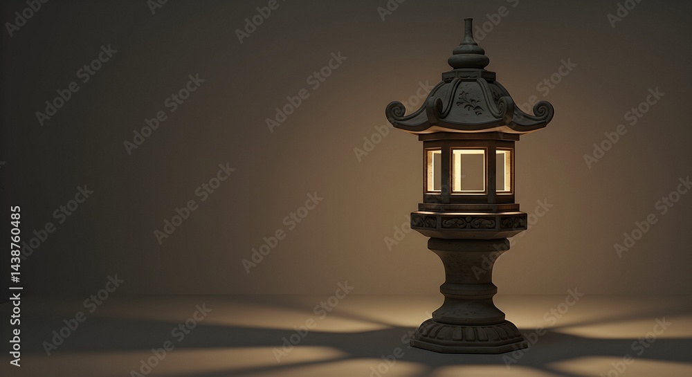Fototapeta premium Glowing Pagoda Lantern Illuminating Room Casting Warm Light