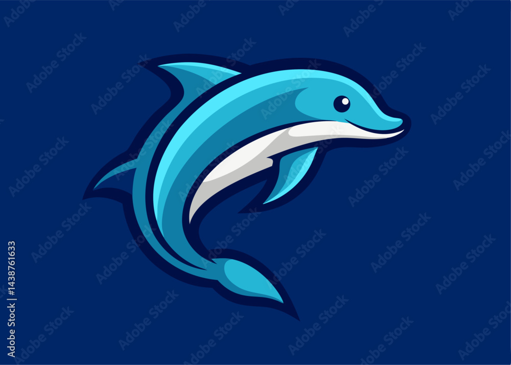 Fototapeta premium Oceanic Delight: A vibrant illustration of a playful dolphin leaping through the water, the embodiment of marine grace and joy.