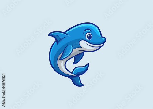Smiling Blue Dolphin:  A cheerful blue dolphin leaps with joy and excitement, its white belly and cute smile radiating positivity, against a soft blue backdrop.