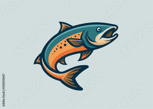 Majestic Leap: A vibrant salmon bursts from the water, its scales gleaming with life, in a symbol of nature's dynamism and aquatic beauty.