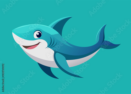 Animated Blue Shark: A friendly and approachable animated shark, designed with a cheerful smile, bright colours and a dynamic pose, perfect for use in illustrations and designs related to marine life.