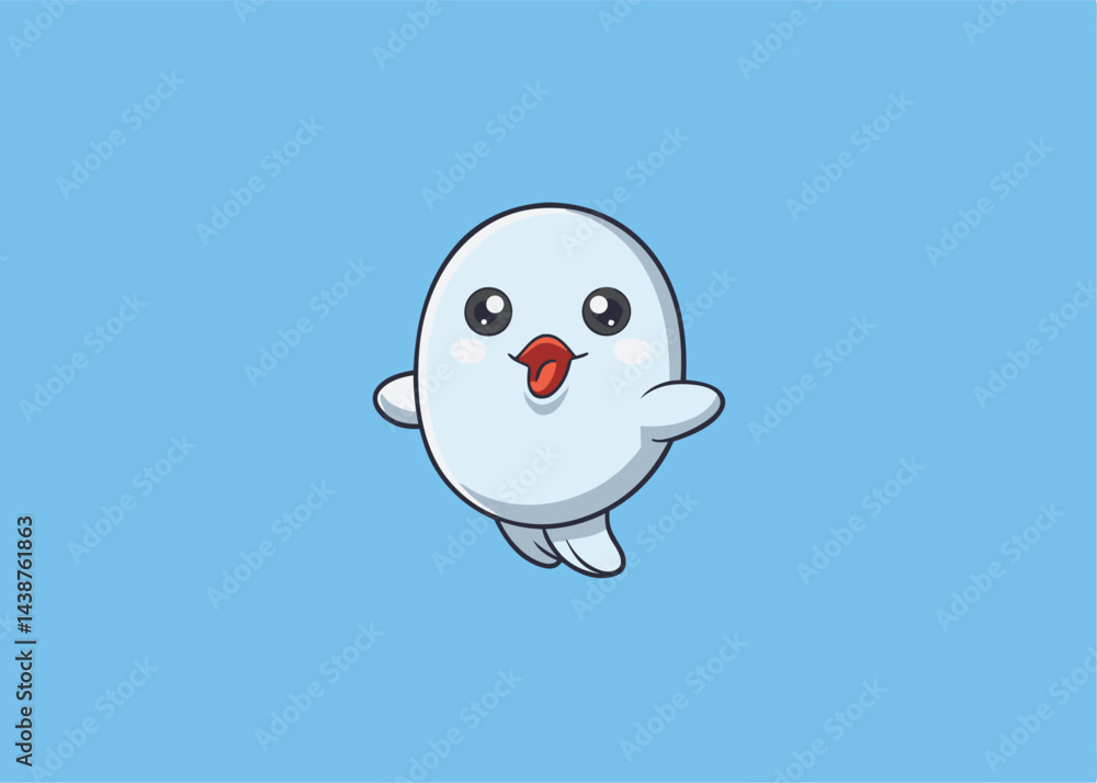 Obraz premium Friendly Phantom's Flight: An adorable and cartoonish ghost soars against a plain backdrop. Its cute expression adds a touch of playful innocence.