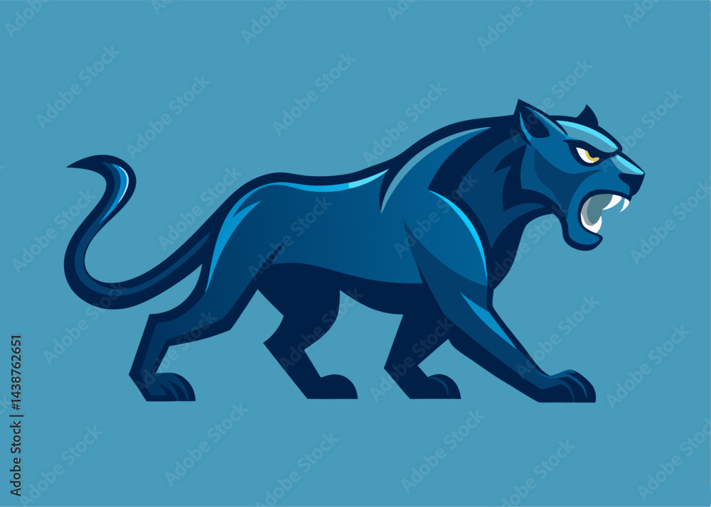 Fototapeta premium Roaring Black Panther Icon: An intense black panther, meticulously illustrated in a striking vector style, ready to symbolize power, elegance, and untamed freedom.