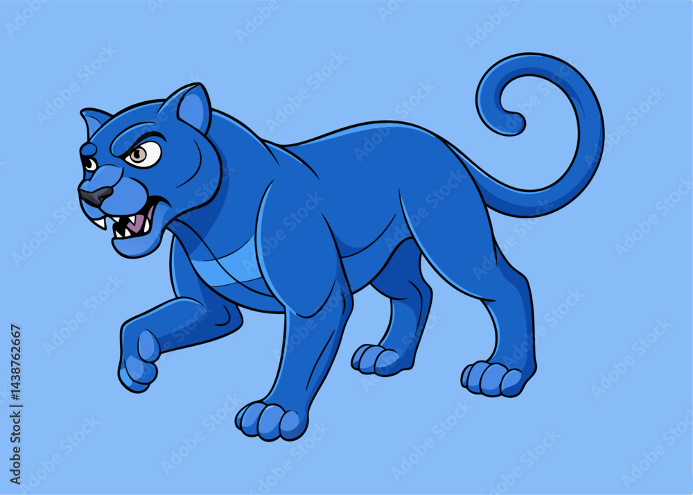 Obraz premium Blue Panther: A striking image of a fierce panther, rendered in vibrant shades of blue, showcasing its powerful presence and feline grace.