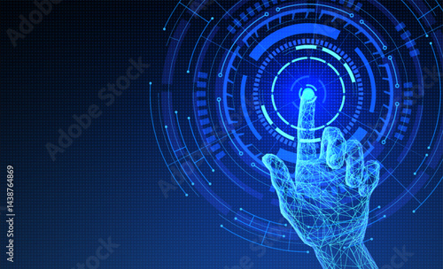 Digital hand touch. Technology innovation, AI system, futuristic innovative solution