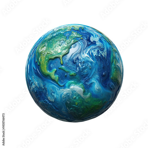 Fototapeta Naklejka Na Ścianę i Meble -  Abstract artistic earth globe blue green swirling planet 3d map land world on transparent background