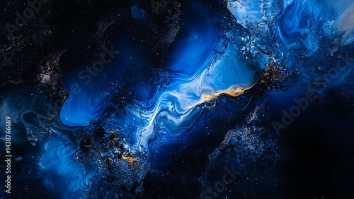 Cosmic Blue and Gold Abstract Fluid Art
