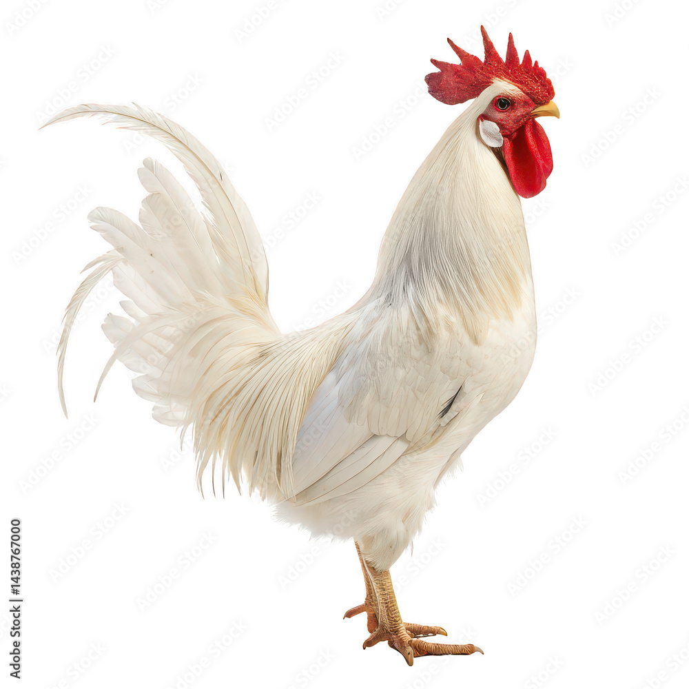 Fototapeta premium White rooster isolated on white background png rooster png white rooster png farm bird png crowing rooster png transparent background image