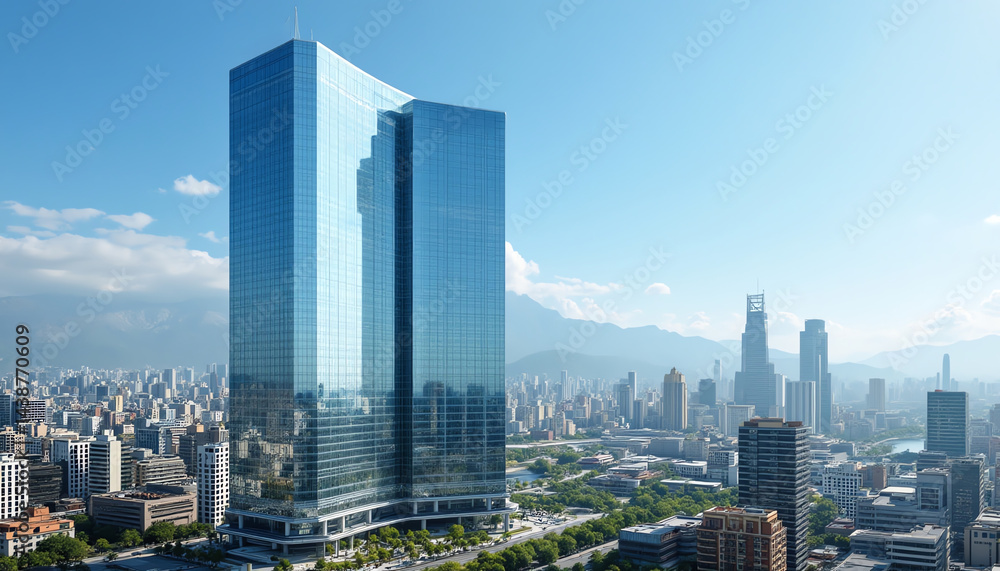Fototapeta premium Modern skyscraper in an urban city landscape.