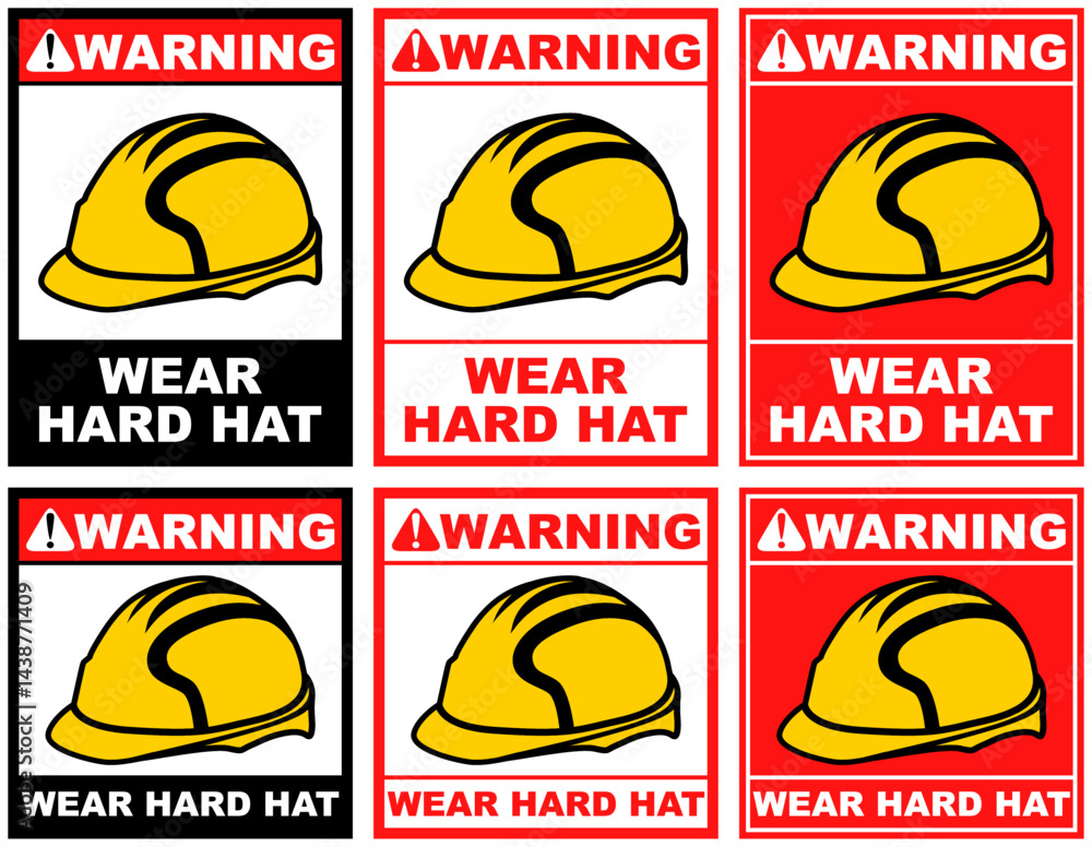 Fototapeta premium Set warning wear hard hat public sign design vector illustration