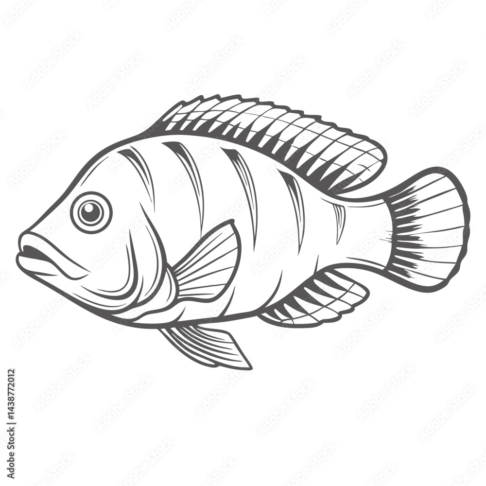 Fototapeta premium Convict Cichlid Line Art Illustration