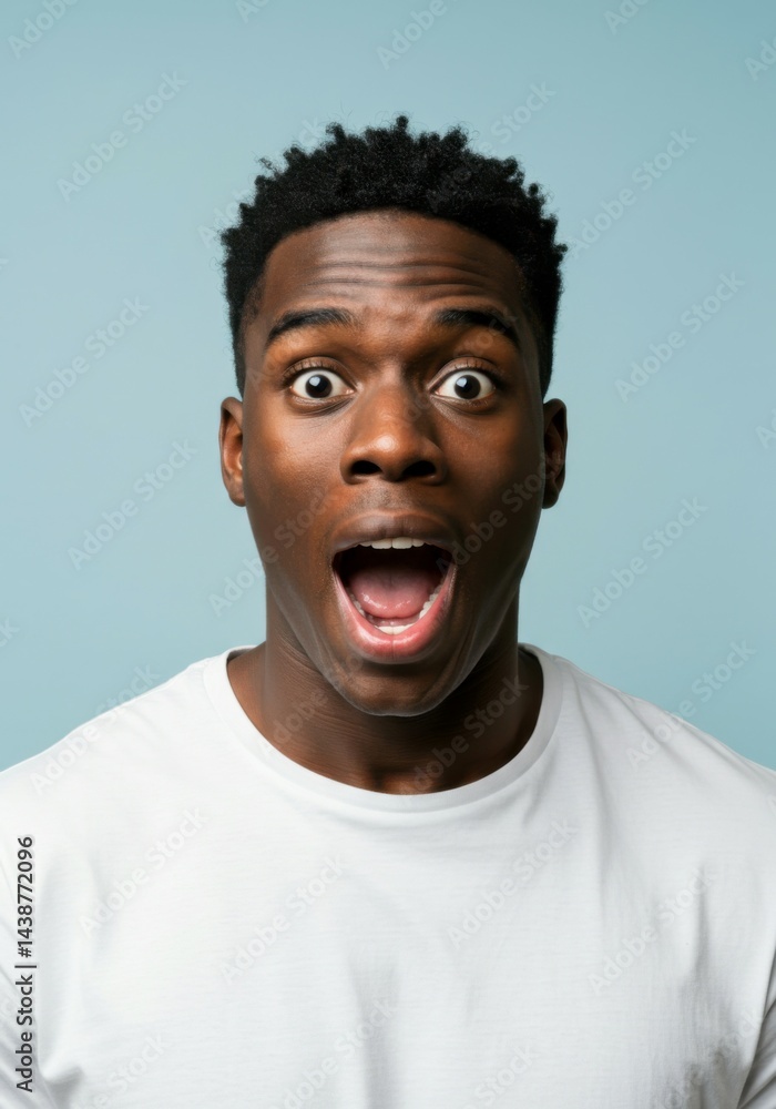 Casual male model captured in surprised expression pose. Casual male model captured in surprised expression pose.