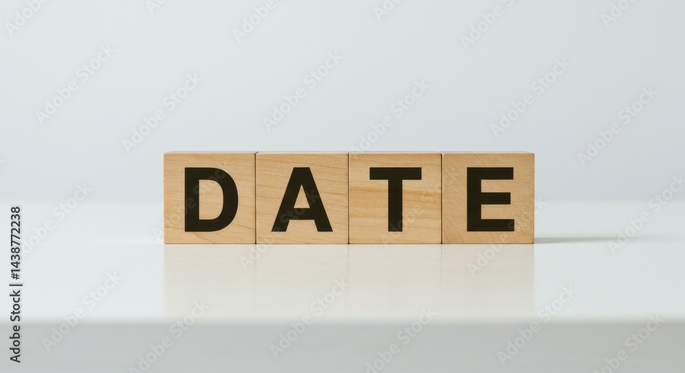 Conceptual composition with ‘Date’ word formed by wooden cubes on clean background. Conceptual composition with ‘Date’ word formed by wooden cubes on clean background.
