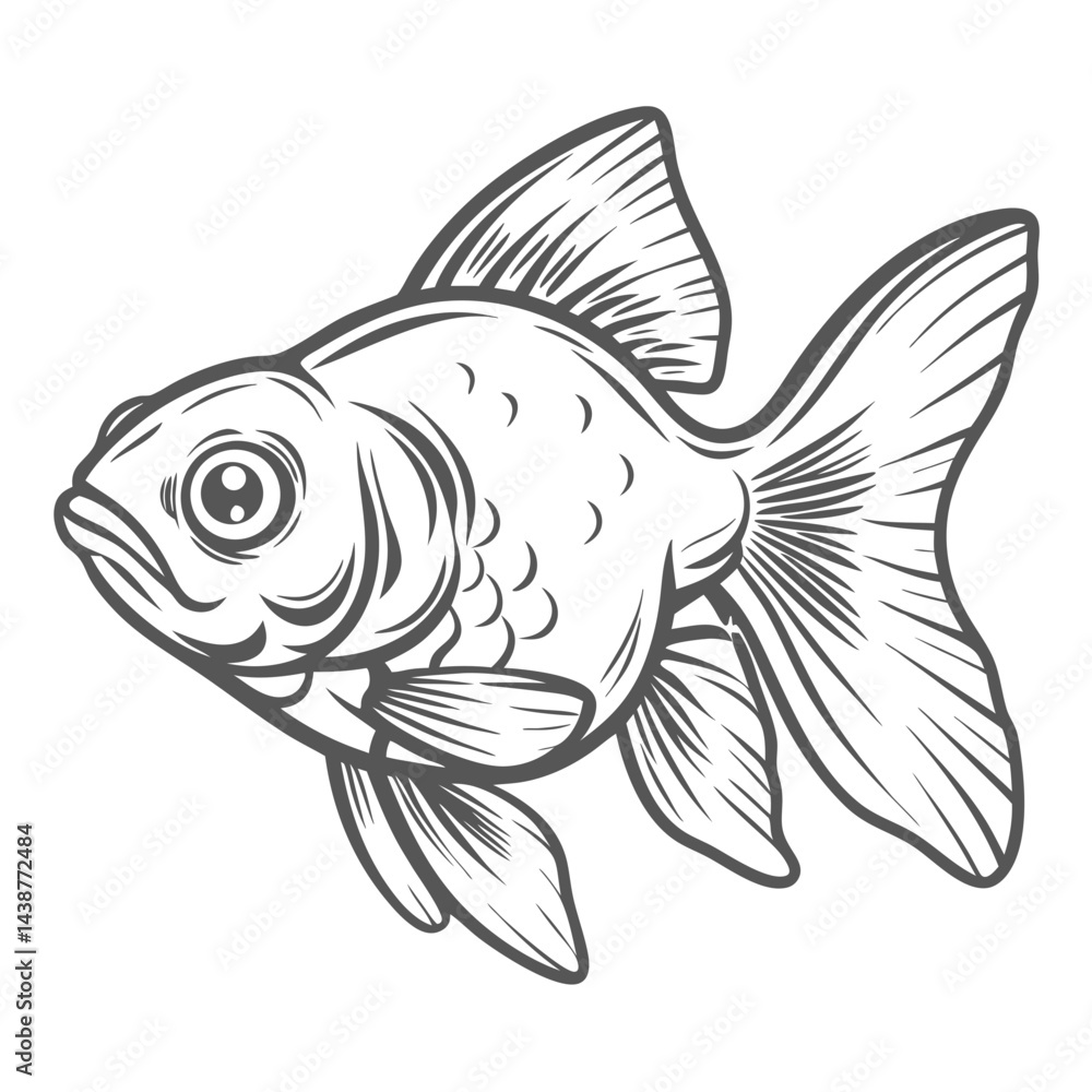 Fototapeta premium Shubunkin Goldfish Outline Illustration, Carassius Auratus