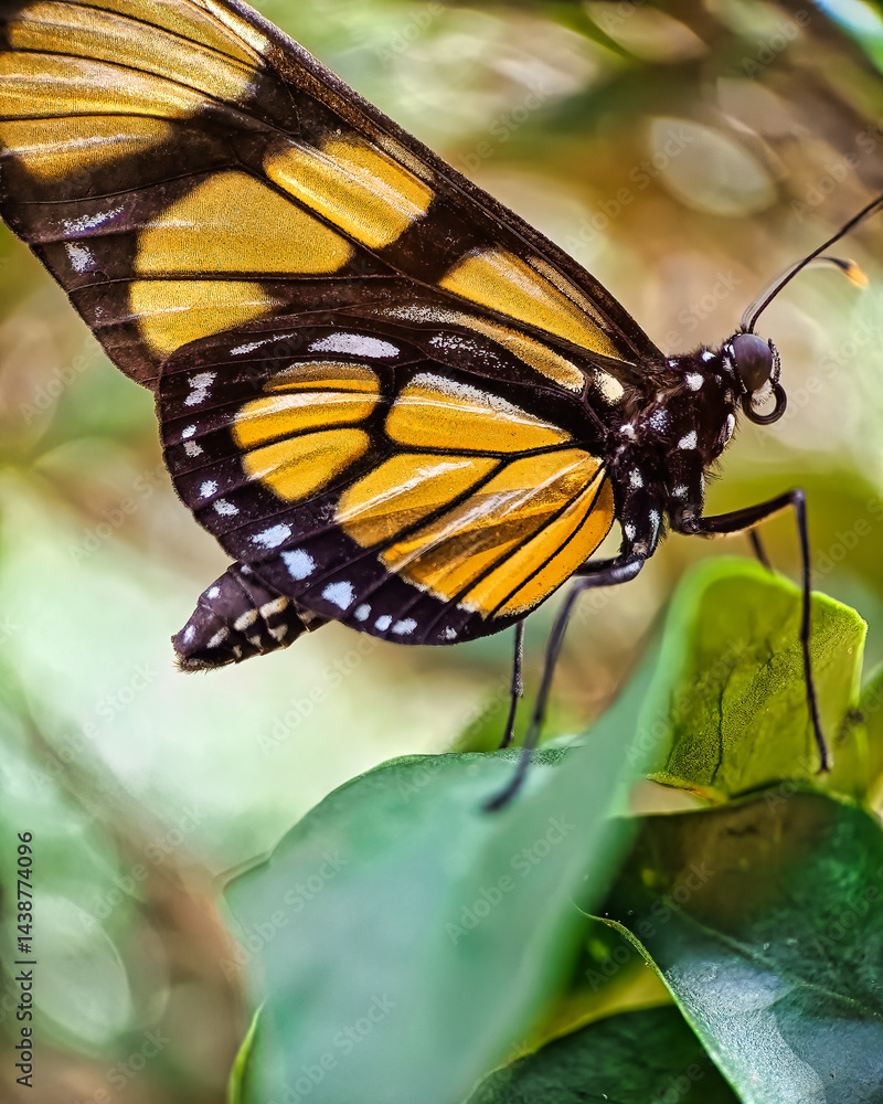 Fototapeta premium Garden butterfly. Macrophotography of a butterfly of the species Methona themisto