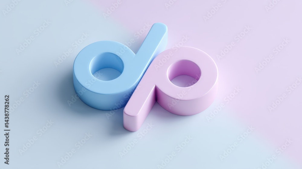Contemporary exploration of minimalistic design featuring a soft percentage icon in serene baby blue and gentle violet hues with harmonious shadows Contemporary exploration of minimalistic design featuring a soft percentage icon in serene baby blue and gentle violet hues with harmonious shadows