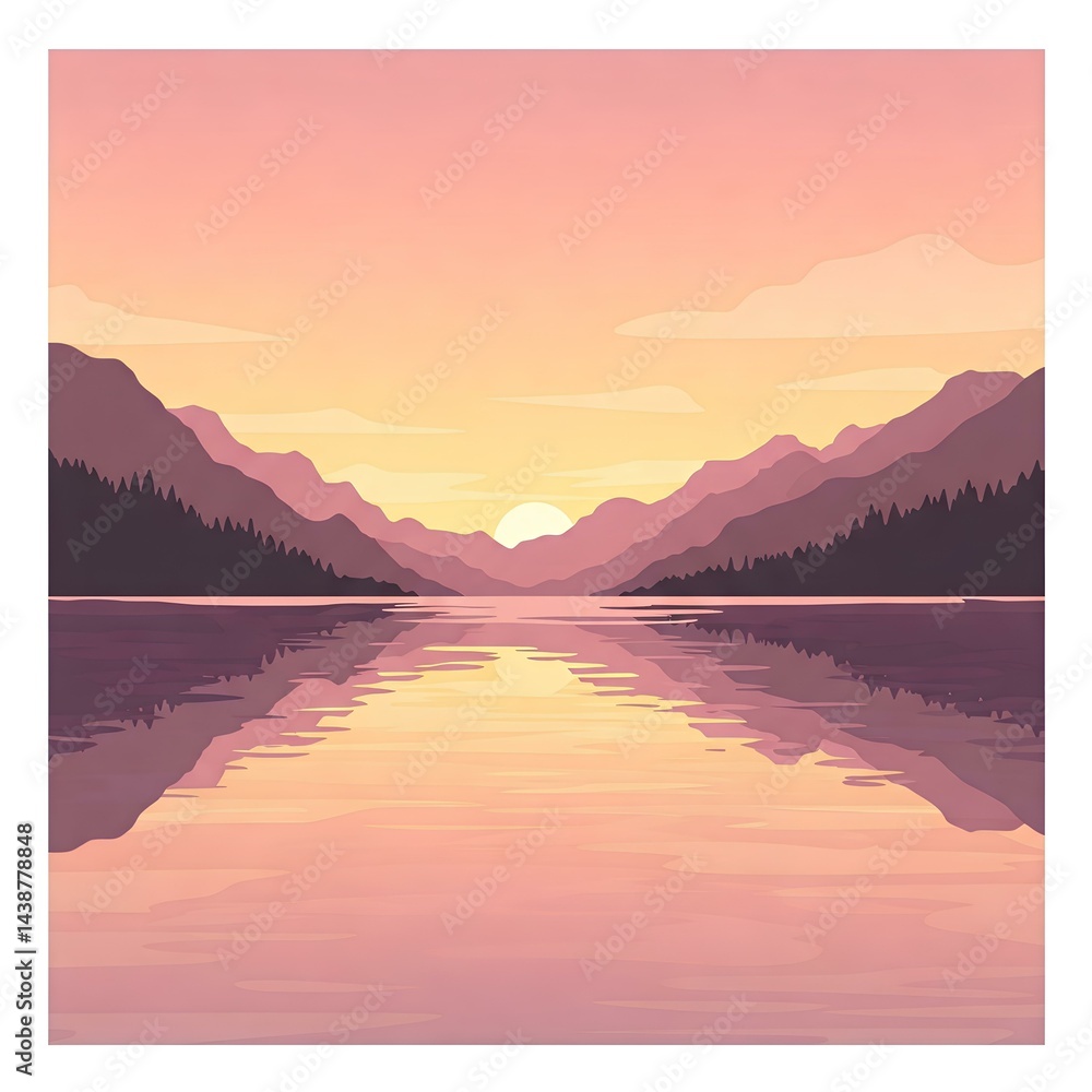 Serene Sunset over Mountain Lake Peaceful nature landscape with calm water reflecting golden hour light and tranquil mountains Serene Sunset over Mountain Lake Peaceful nature landscape with calm water reflecting golden hour light and tranquil mountains