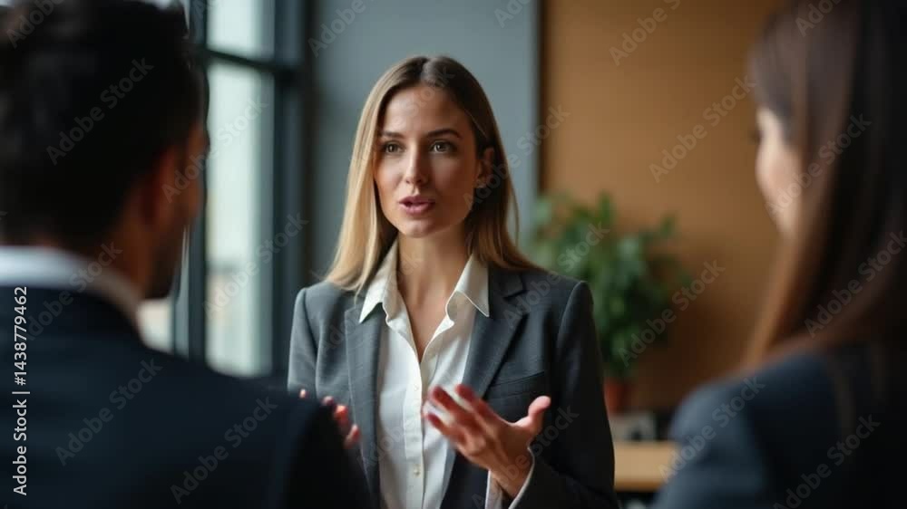 Confident Businesswoman Leading a Focused Team Meeting Discussion Confident Businesswoman Leading a Focused Team Meeting Discussion