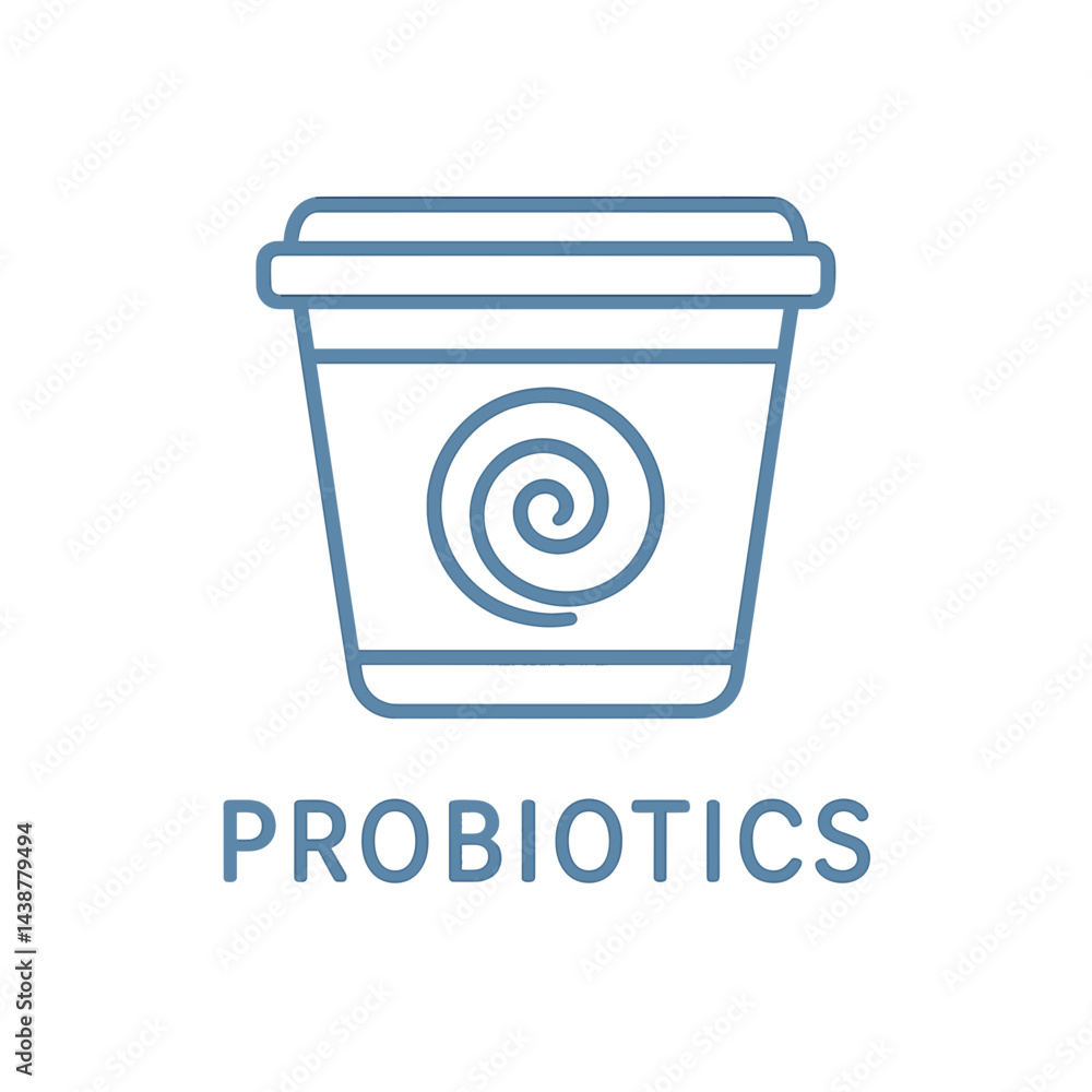 Probiotics Container with Swirl Icon on White Background Probiotics Container with Swirl Icon on White Background